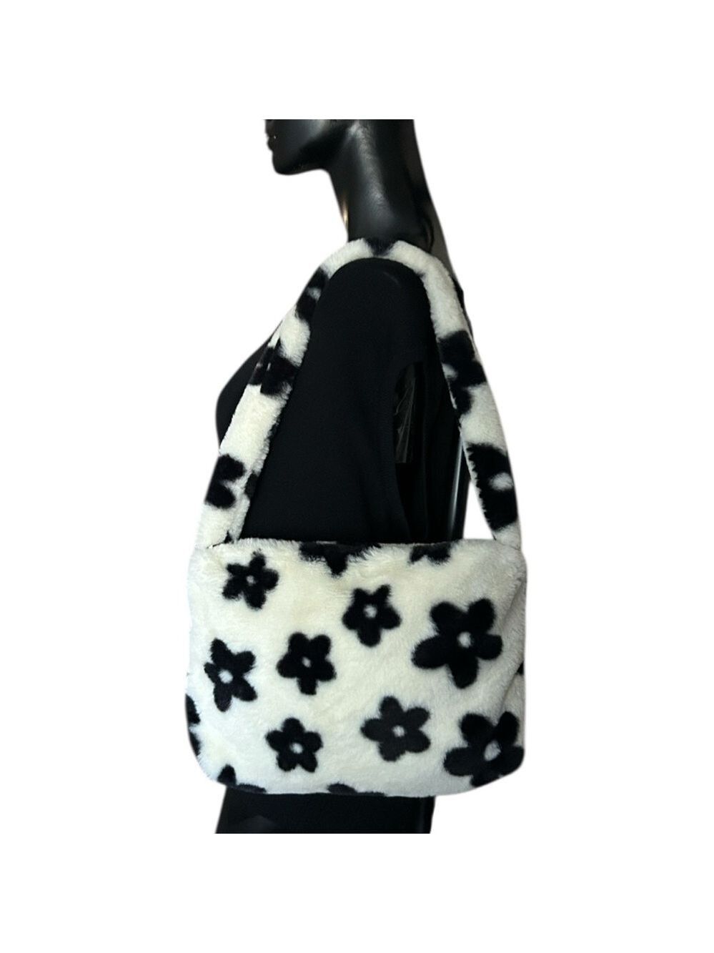 Black and White Fluffy Faux Fur Shoulder Bag
